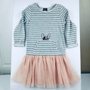 Pink & Violet Girls Grey Striped Sequin Frenchie Dog Tulle Tutu Dress Size 10
